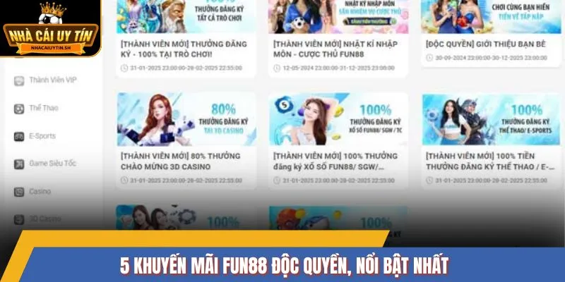 5 khuyến mãi FUN88 độc quyền, nổi bật nhất